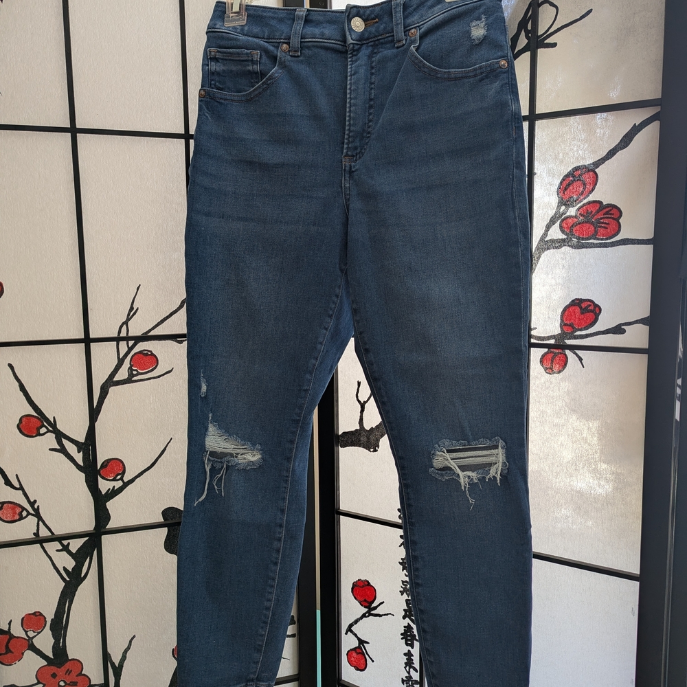 Express Dark Blue Distressed Ankle Jeans